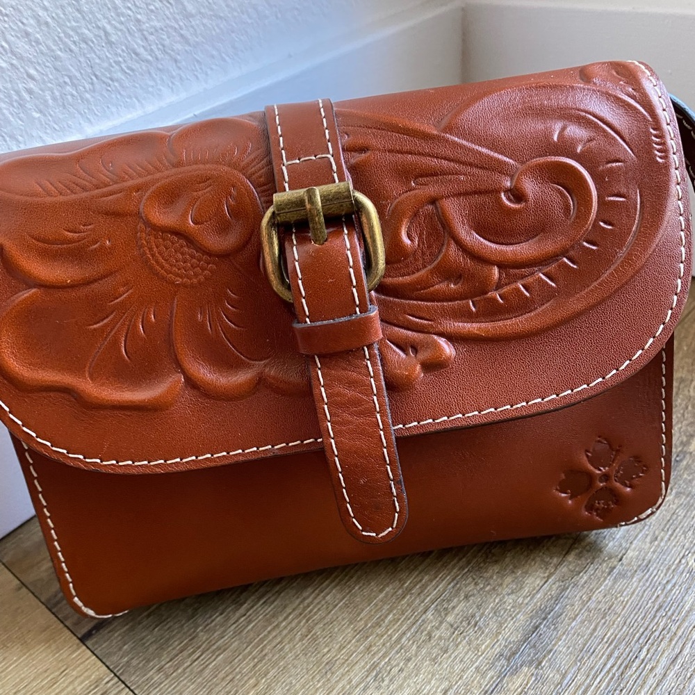 Brown Flowers Carved Crossbody Purse